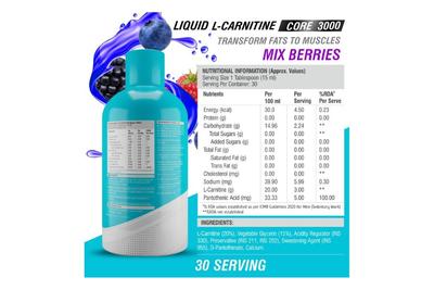 Healthfarm Liquid Carnitine Core 3000 (Mixed Berries) 500ml