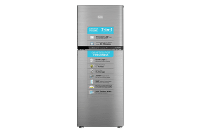 BLACK+DECKER 265L 3 Star Frost Free Double Door Refrigerator (BXRF1F3GHI265IN, Grey Hairline, 2024 Model)