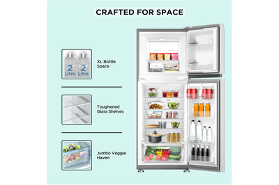 BLACK+DECKER 265L 3 Star Frost Free Double Door Refrigerator (BXRF1F3GHI265IN, Grey Hairline, 2024 Model)