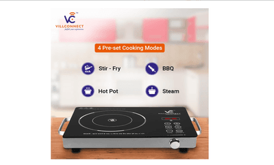 2200W Infrared Induction Stove with Touch Control Glass – Electric Non-Gas, Auto Shut-Off, Fast Heating, All Utensil Support, Portable Cooktop for Home Kitchen, Free Grill, 1-Year Warranty