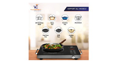 2200W Infrared Induction Stove with Touch Control Glass – Electric Non-Gas, Auto Shut-Off, Fast Heating, All Utensil Support, Portable Cooktop for Home Kitchen, Free Grill, 1-Year Warranty