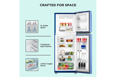 BLACK+DECKER 241L 3 Star Frost Free Double Door Refrigerator (BXRF1F3BHI241IN, Blue Hairline)