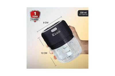 RICO ELECTRIC MINI GARLIC CHOPPER FOR MINCING GARLIC, GINGER, ONION, VEGETABLE, MEAT, NUTS, 250 ML / CH2113