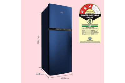 BLACK+DECKER 241L 3 Star Frost Free Double Door Refrigerator (BXRF1F3BHI241IN, Blue Hairline)