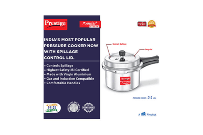 Prestige Popular Plus Svachh Virgin Aluminium Spillage Control Pressure Cooker, 3 L (Silver)
