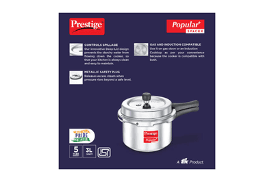 Prestige Popular Plus Svachh Virgin Aluminium Spillage Control Pressure Cooker, 3 L (Silver)