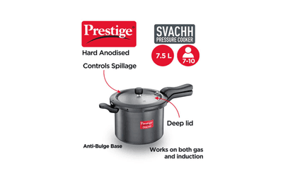 Prestige Svachh Hard Anodised Spillage Control Pressure Cooker, 7.5 L (Black)