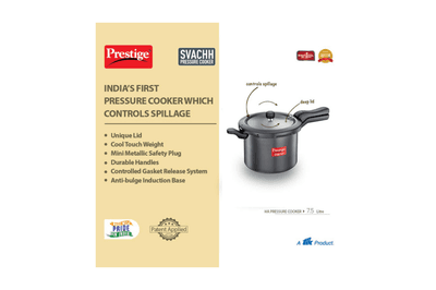 Prestige Svachh Hard Anodised Spillage Control Pressure Cooker, 7.5 L (Black)