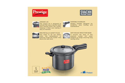 Prestige Svachh Hard Anodised Spillage Control Pressure Cooker, 7.5 L (Black)