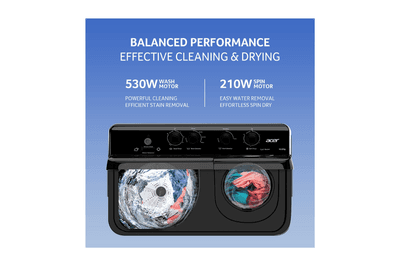 Acer 10.0 Kg 5 Star Semi-Automatic Top Loading Washing Machine(AR10SAMBGL124D, Black-Grey, 4 Wash Programs, Hexa Flow Pulsator, Advanced Lint Filter)