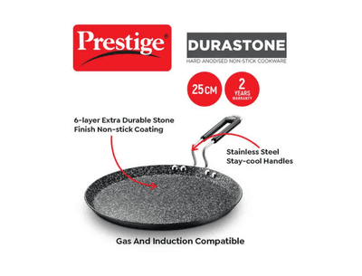 Prestige Durastone Hard Anodised 6 Layer Non-Stick Omni Tawa, 25 cm (Black)