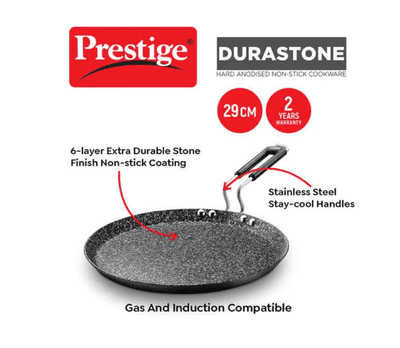 Prestige Durastone Hard Anodised 6 Layer Non-Stick Omni Tawa, 29 cm (Black)
