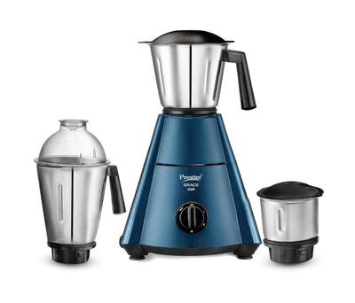 Prestige 750 Watts Grace Mixer Grinder with 3 Stainless Steel Jars|3 Super Efficient Blades|Sturdy Handles|Dome Shaped Lid|Blue & Black