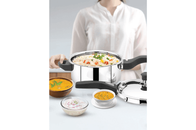 Navarasa Triply Pressure Cooker | Outer Lid | Stainless Steel | 5 L - Induction Compatible | ISI Certified