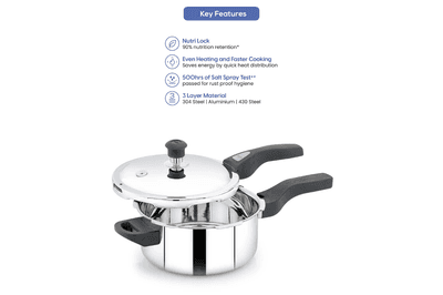 Navarasa Triply Pressure Cooker | Outer Lid | Stainless Steel | 3 L - Induction Compatible | ISI Certified