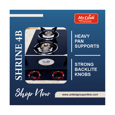 United Mr. Cook Shrine 4 Burner L.P. Gas Stove (Glass Top)