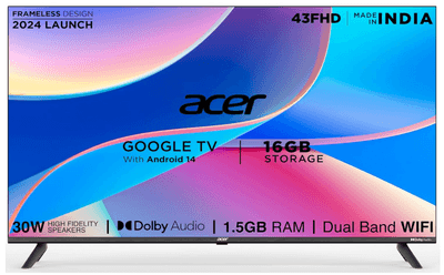 Acer I PRO Series 108 cm (43 inch) Full HD LED Smart Google TV with Android 14 (Black) | 16GB Storage | 30W Dolby Audio  (AR43FDIGU2841AT)