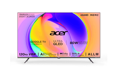 acer 109 cm (43 inches) Super Series 4K Ultra HD Smart QLED Google TV AR43QDXGU2875AT (Black)