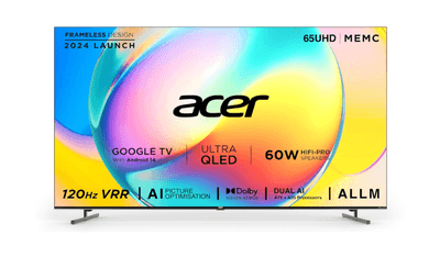 acer 164 cm (65 inches) Super Series 4K Ultra HD Smart QLED Google TV AR65QDXGU2875AT (Black) 2024 Model
