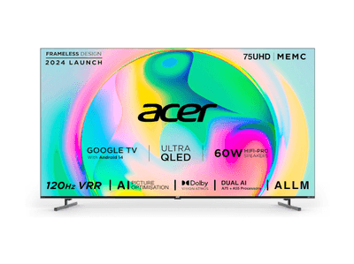 acer 189 cm (75 inches) Super Series 4K Ultra HD Smart QLED Google TV AR75QDXGU2875AT (Black) 2024 Model