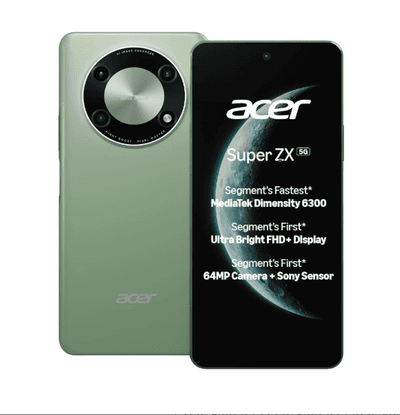 Acer Super ZX 5G (Cosmic Green, 6GB RAM, 128GB Storage) | 120 Hz FHD+ Display | 5000 mAh Ultra-Thin Battery | Dimensity 6300 5G Processor | Sony 64MP AI Camera