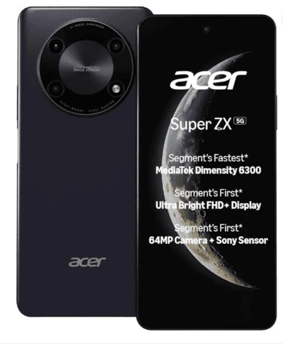 Acer Super ZX 5G (Lunar Blue, 8GB RAM, 128GB Storage) | 120 Hz FHD+ Display | 5000 mAh Ultra-Thin Battery | Dimensity 6300 5G Processor | Sony 64MP AI Camera