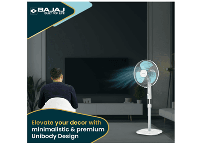 Bajaj Armor Series Fuzion 400mm Pedestal Fan for Home | DuraBreeze Pro Technology | Surge Protection | 100% Copper Motor | High Air Delivery | 3 Years Warranty 【White & BlueTint】