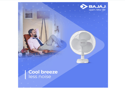 Bajaj Esteem 400 MM Table Fan | Table Fan For Kitchen & Home | High Air Thrust | High Speed | Overload Thermal Protection | Full Copper Motor | Silent Operation | 1-Yr Warranty 【White】