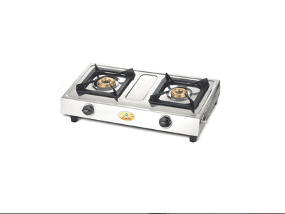 Bajaj Popular Eco Gas Stove | 2-Burner | Stainless Steel | ISI Certified | Open | 2 Yr Warranty 【Silver】