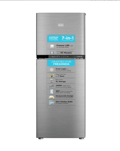 Black and Decker 215L 3 Star Frost Free Double Door Refrigerator (BXRF1F3GHI215IN, Grey Hairline)
