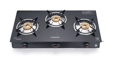 GTSM07 Sowbaghya Gas stove 3 Burner Glass Top Gas Stove -Elite 2 years warranty