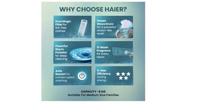 Haier 9 Kg, 5 Star, Oceanus Wave Technology Toughened Glass Fully Automatic Top Loading Washing Machine (HWM90-H678ES8, Inbuilt Heater, Near Zero Pressure, Dark Jade Silver)