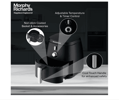 Morphy Richards Classic 5 Litres Air Fryer with Adjustable Temperature, Timer Control, Cool Touch Handle (Black)