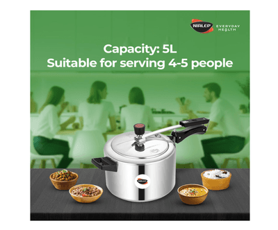 Bajaj Nirlep NutriHealth 5 Litre Inner Lid Aluminium Pressure Cooker