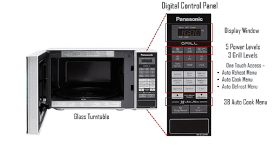 Panasonic 20L Grill Microwave Oven(NN-GT221WFDG,White, 38 Auto Cook Menus )