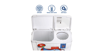 Onida 8 kg 5 Star Ultra Wash, Hydraulic Designer Glass Lid Semi Automatic Top Load Washing Machine (S80GS)