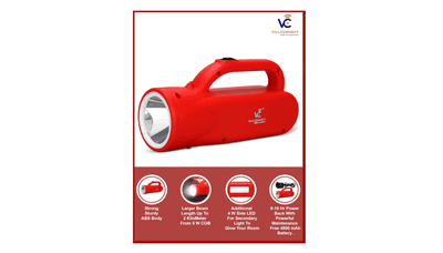 Powerful Rechargable Emergency 5W LED Kissan Torch, 4500mAh Battery for up to 10 hrs Backup, 2km Beam Range, and Durable ABS Virgin Plastic Body—Perfect for Emergencies and Outdoor use.