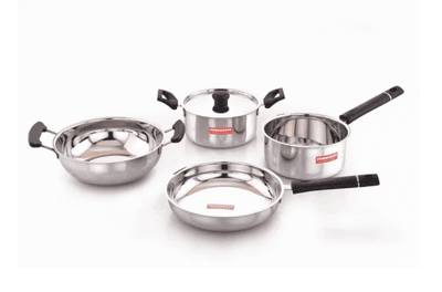 Sowbaghya Stainless Steel 5Pcs Ultima Gift Set - ISS26 (Sauce pan, Dutch Oven with lid, Kadai and Fry pan) 1.5Ltrs