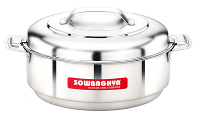 SOWBAGHYA Stainless Steel Casserole - 3500 ml, Silver Stainless Steel Casserole | Hot Pot for Meal chapati Curry roti