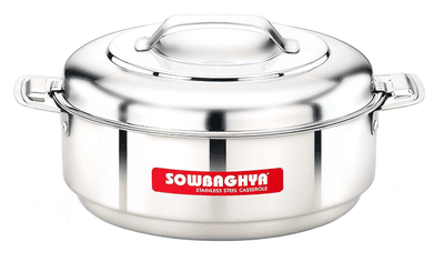 SOWBAGHYA Stainless Steel Solid Casserole - 5000 ml, Silver Silver Stainless Steel Solid Casserole | Hot Pot for Meal chapati Curry roti | Dishwasher Safe