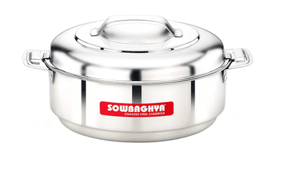 SOWBAGHYA Stainless Steel Casserole - 2500 ml, Silver Stainless Steel Solid Casserole | Hot Pot for Meal chapati Curry roti | Dishwasher Safe | Keeps Food Hot & Cold for Long Hours, Food Grade
