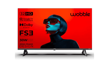 Wobble HD Ready - K series 32" "Google TV with Andriod 14, HD, HDR10, Dolby Audio, IFSE, 16.7 Million Colors, 1366x768 Pixels, Dolby Audio with 30W Super 2 years Warranty Fidelity Audio, Edgeless Design" WB32HDAGU2841D25