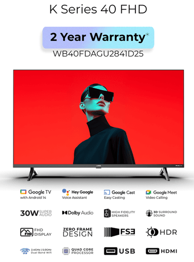 Wobble 100.3 cm (40 inches) K Series Full High Definition Smart LED TV with Google TV 5.0 (Black) WB40FDAGU2841D25
