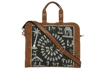 Warli Leather Laptop Bag No.1