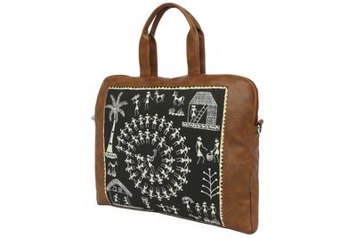 Warli Leather Laptop Bag No.1