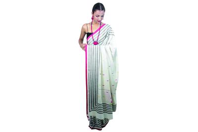 Handwoven Pink bird Saree