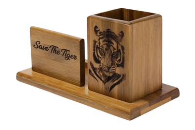 Bamboo Pen Stand with Card Holder