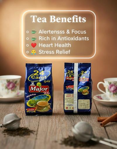 Major Flavour 24 Caret Premium Tea | Royal Blend of CTC & Long Leaf | Rich Aroma & Golden Liquor | High-Antioxidant Morning Tea