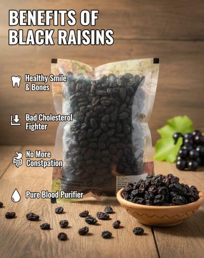 Major Flavour Premium Black Raisins – Kali Kishmish for Glowing Skin & Hair Growth | 100% Natural, Antioxidant Rich & Juicy |  Dried Grapes