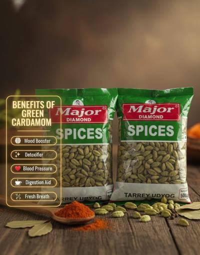 Major Flavour Bold Green Cardamom  | Jumbo Elaichi with Intense Aroma | Handpicked Export Quality Pods | Rich in Essential Oils for Tea & Desserts